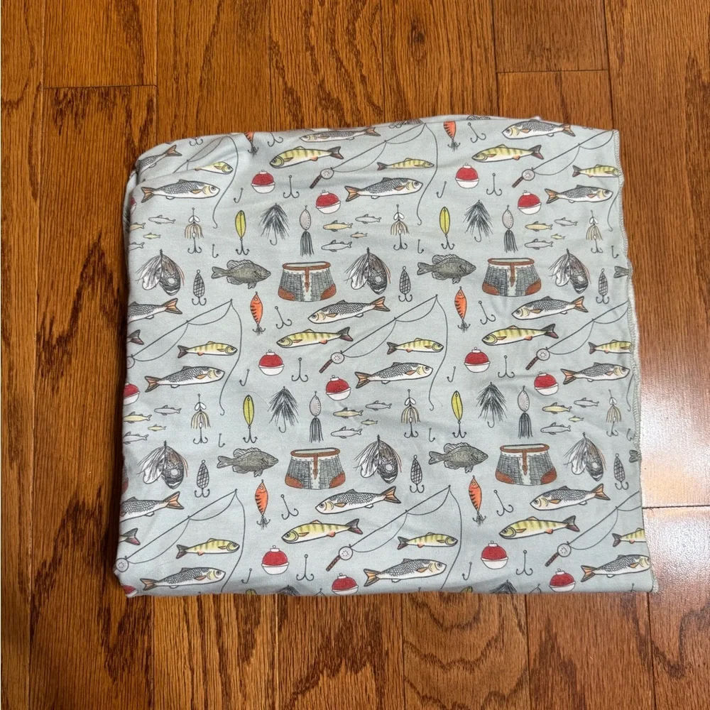 Kids Fishing Print Bandana Bib - Light Gray